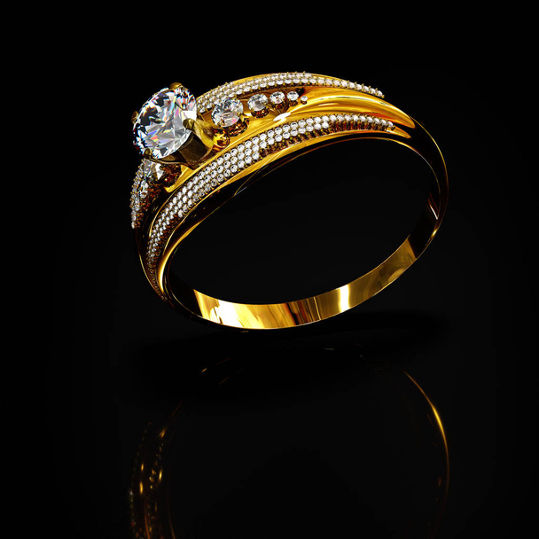 Zlatý prsten s diamanty drahokam šperky. Luxusní šperky bižuterie krystal - Fotografie, Obrázek