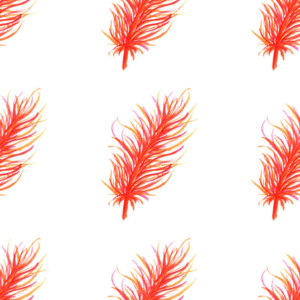 Watercolor feathers abstract seamless pattern - Фото, изображение