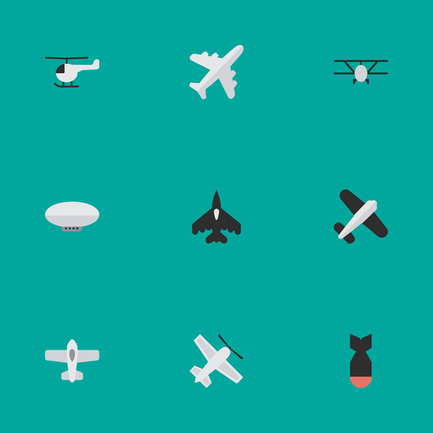 Vektor Illustration Set von einfachen Flugzeug-Symbolen. Elemente Hubschrauber, Luftfahrt, Flugzeug und andere Synonyme Hubschrauber, Flugzeug und Fliegen. - Vektor, Bild