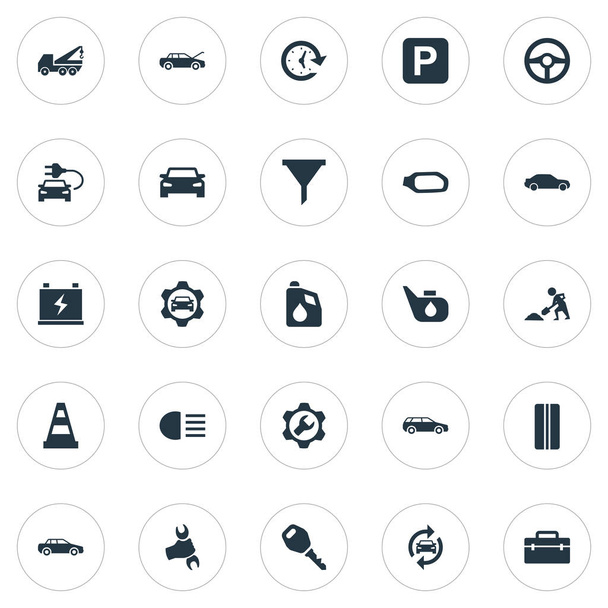 Vector Illustration Set Of Simple Auto Icons. Elements Wheel, Workshop, Filter And Other Synonyms Beam, Mechanic And Tire. - Vector, Image