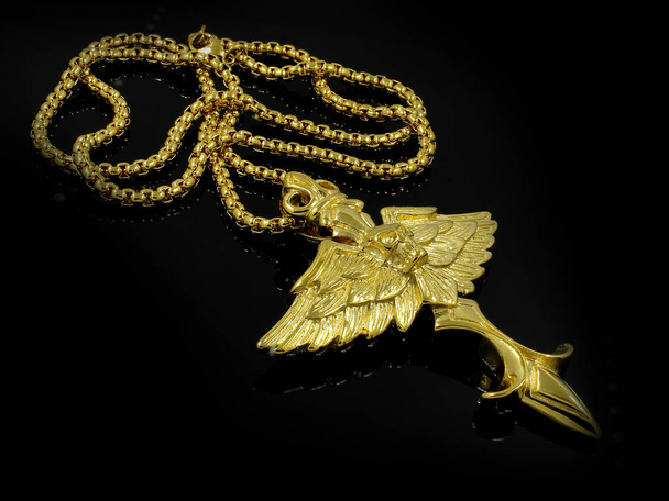 Collar de oro - Alas y Calavera - Acero inoxidable
 - Foto, imagen