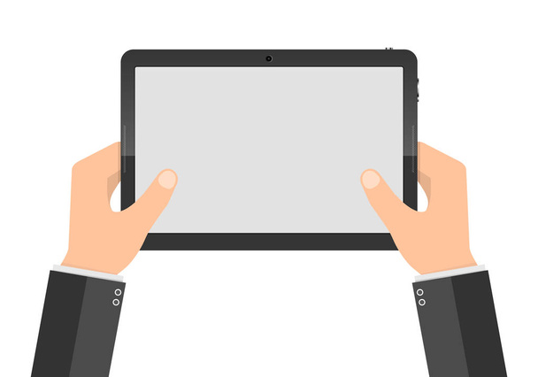 Σύγχρονο tablet Pc με κενή οθόνη στα χέρια. Εικονογράφηση διάνυσμα - Διάνυσμα, εικόνα