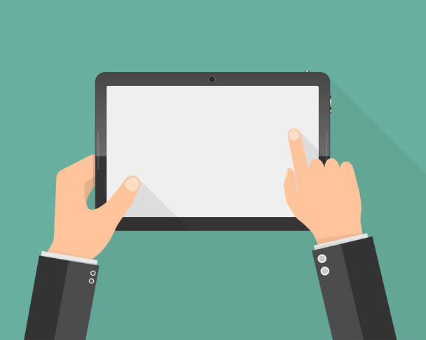 moderner Tablet-PC mit leerem Bildschirm in den Händen. Vektorillustration - Vektor, Bild