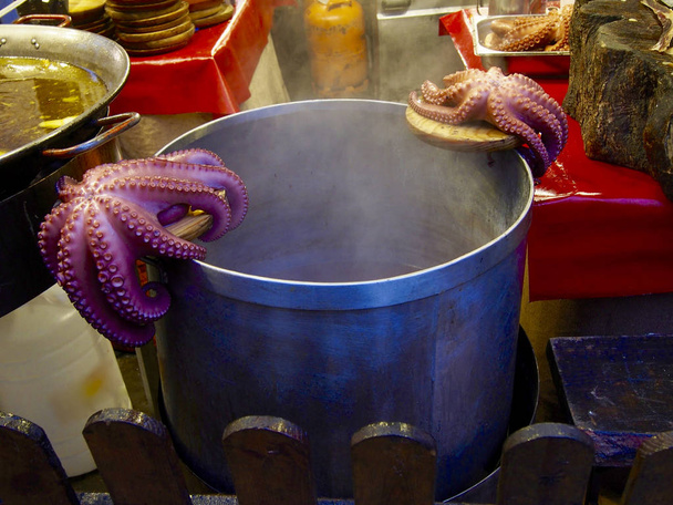 Два восьминіг у великий горщик в Галичині ринку продовольчої - Фото, зображення