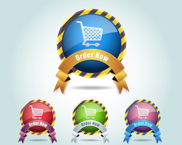 Vector Glossy Shopping Basket - Order Now Button Icon and multicolored - Vector, afbeelding