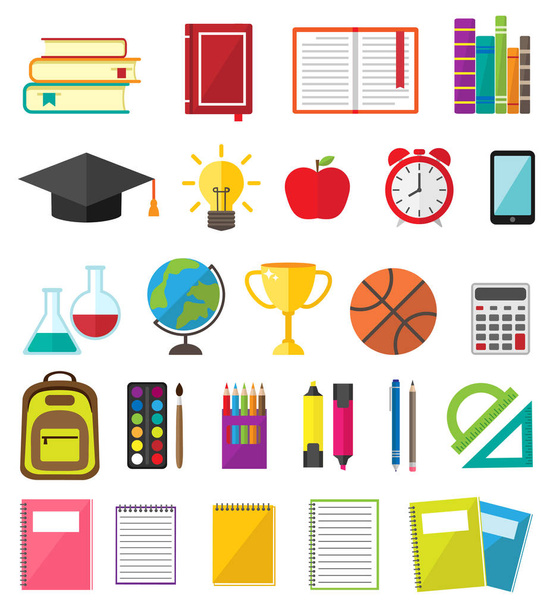 Education symbols and stationery icons - Вектор, зображення