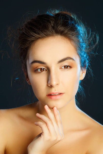 Beauty portrait of young pretty woman in studio. Face care conce - Foto, Imagem