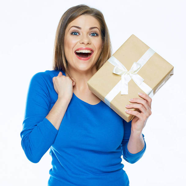woman  holding paper gift box - Foto, immagini