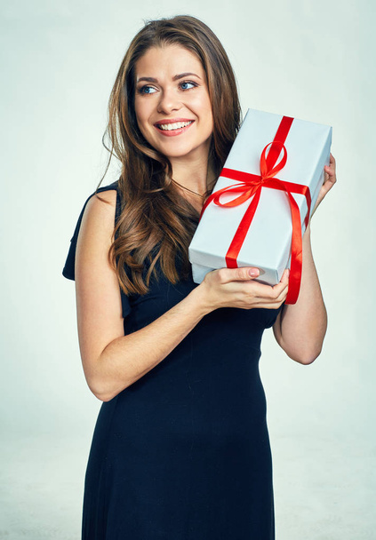 Happy woman holding gift box.  - Φωτογραφία, εικόνα