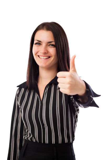 Happy businesswoman showing thumbs up sign - Фото, зображення