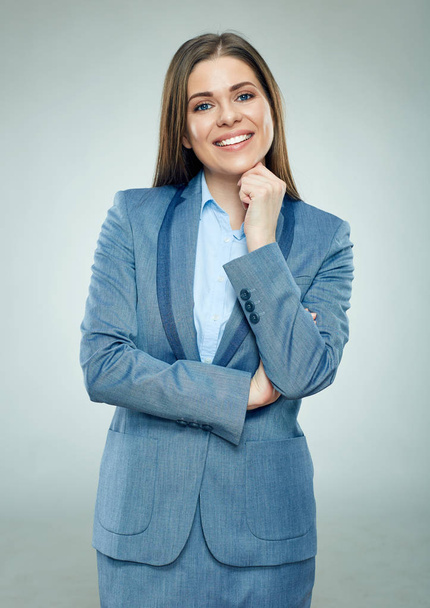 Thinking businesswoman in business suit standing with crossed arms. Isolated portrait. - Φωτογραφία, εικόνα