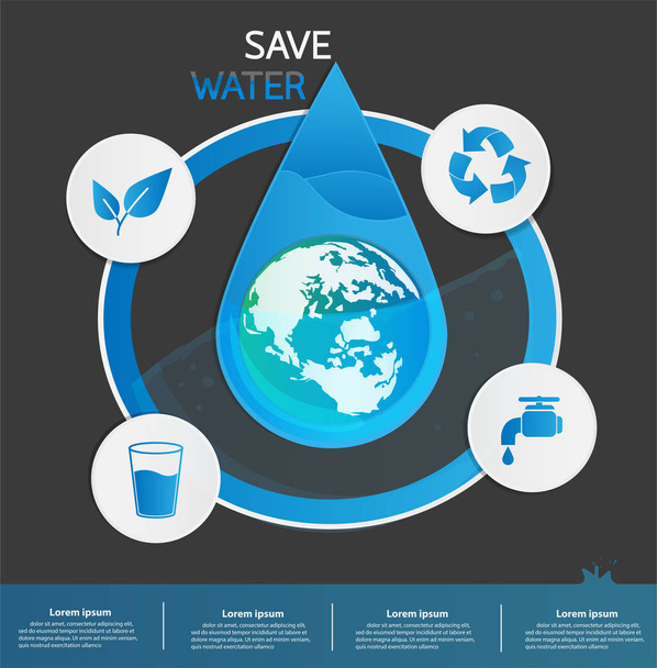 save water info graphic design vector or background  - Vetor, Imagem