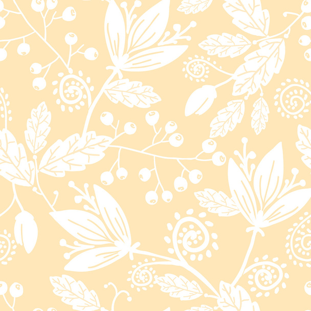Yellow and white silhouettes flowers seamless pattern background - Вектор, зображення