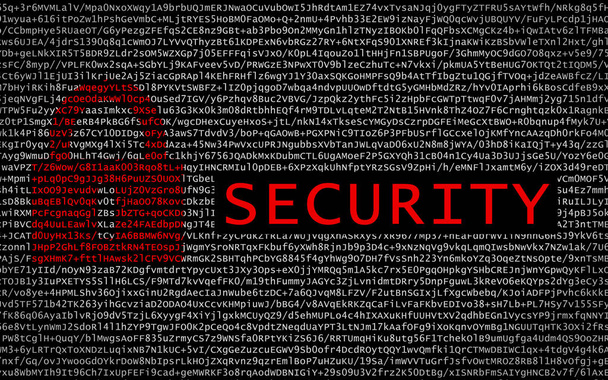Security text with red lock over encrypted text - Photo, Image