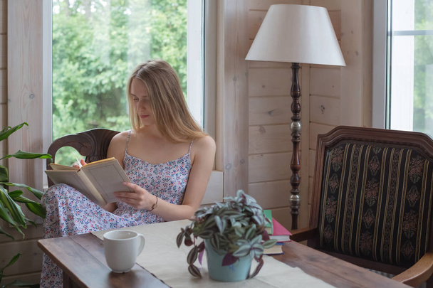 teen woman read book inside - Photo, Image
