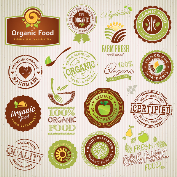 Set of organic food labels and elements - Vector, Image