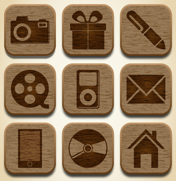 houten zakelijke icons set - Vector, afbeelding