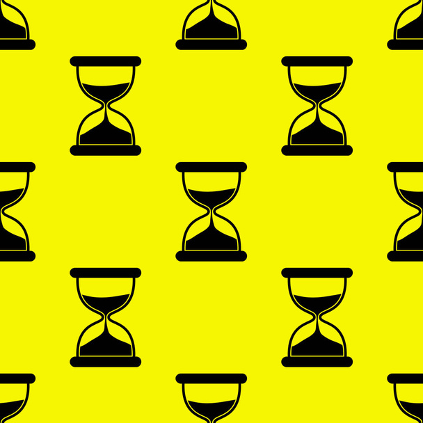 Negro reloj de arena silueta sin costuras patrón en amarillo
 - Vector, Imagen