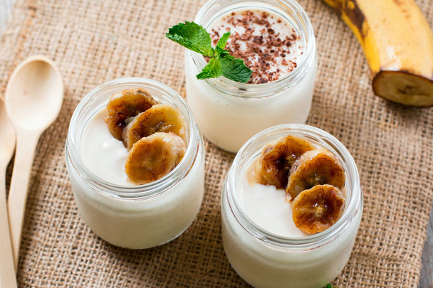 Banana mousse (pudding) for healthy vegetarian dessert - Photo, Image
