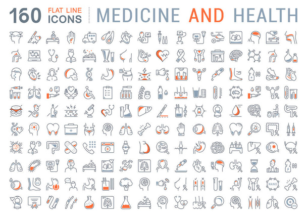 Aseta vektori tasainen viiva kuvakkeet Medecine ja terveys
 - Vektori, kuva
