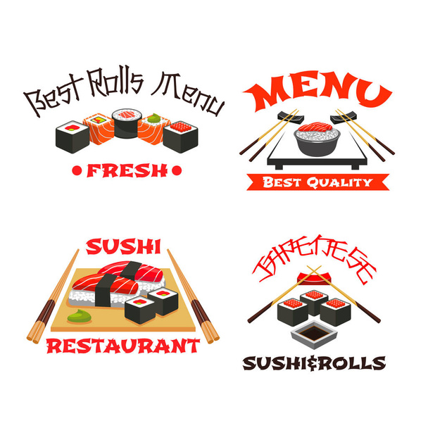 Conjunto de ícones vetoriais do menu de sushi do restaurante japonês
 - Vetor, Imagem