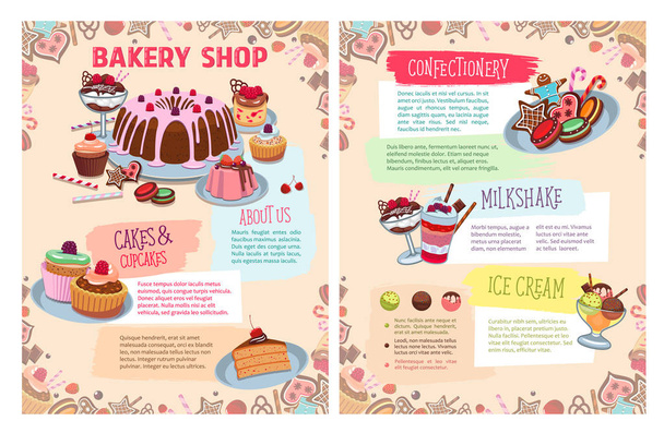 Vektori juliste leipomo makeita jälkiruokia ja kakkuja
 - Vektori, kuva