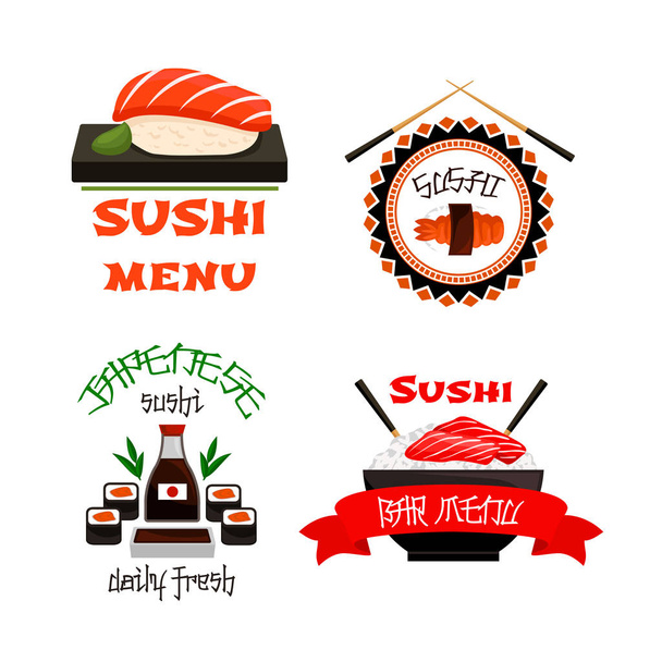 Restaurante japonês sushi menu vetor ícones conjunto
 - Vetor, Imagem