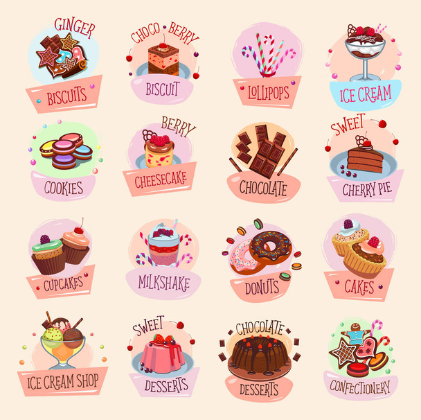 Vektor Symbole Bäckerei Kuchen Süßwaren Desserts - Vektor, Bild