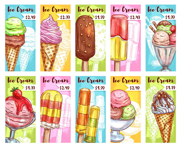 Eisvektor-Preiskarten für frische Desserts - Vektor, Bild