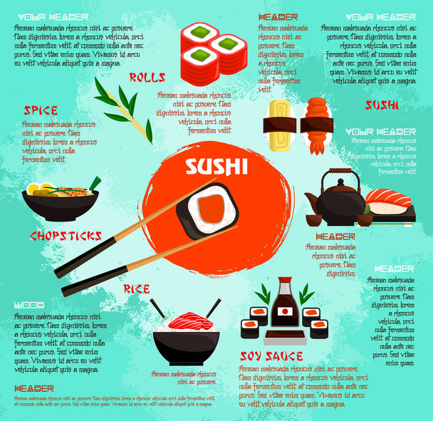 Japanese restaurant sushi menu vector poster - Vector, Image