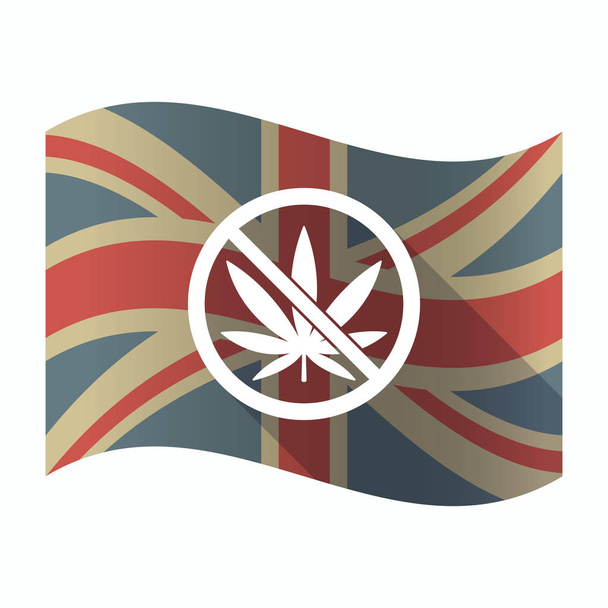 Bandera británica aislada con una hoja de marihuana en una señal no permitida
 - Vector, Imagen