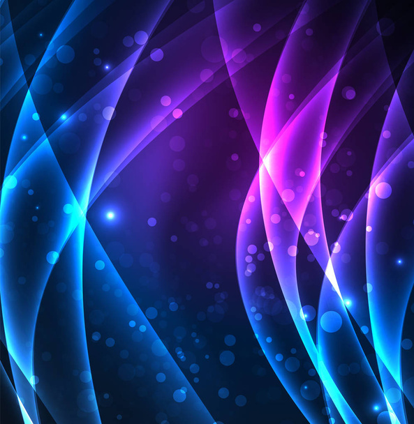 Energy lines, glowing waves in the dark, vector abstract background - Вектор,изображение