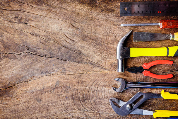 Top view of Working construction tools,wrench,hammer,screwdriver - 写真・画像