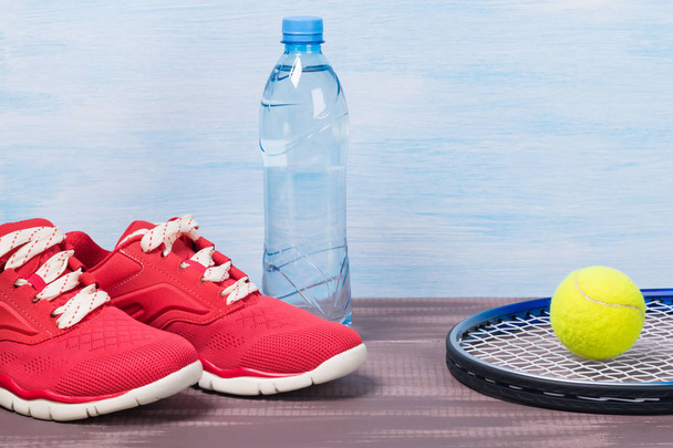 Set for playing tennis with red sneakers - Photo, Image