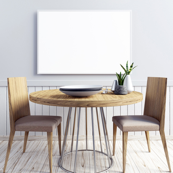 Mock up poster in interior with dining area. living room modern  - Photo, Image