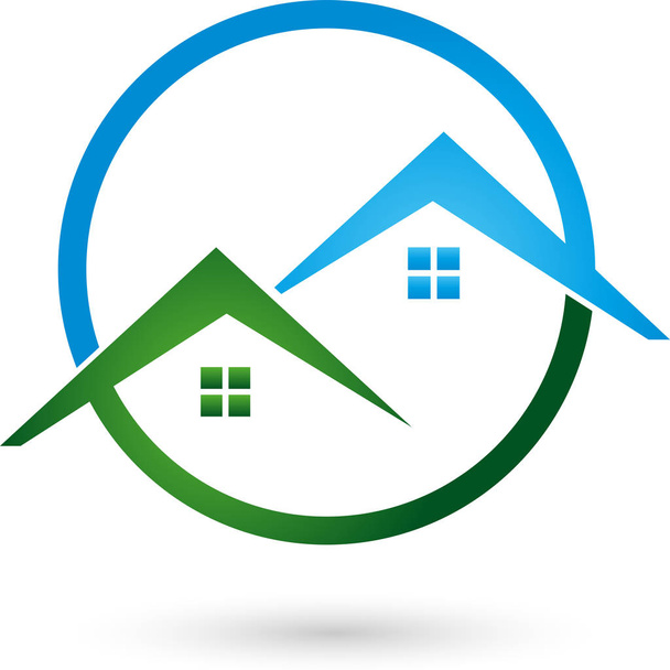 Deux maisons, toits et cercle, couleur, immobilier et logo de toiture
 - Vecteur, image