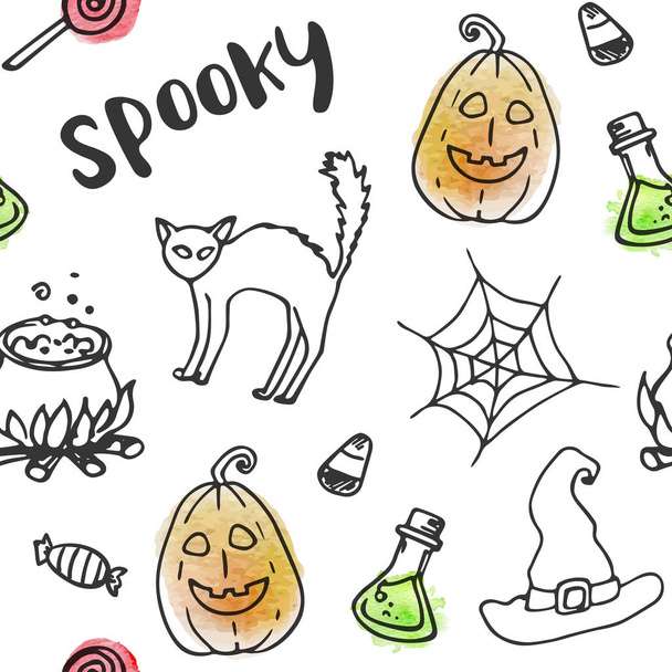 Nahtloses Doodle-Muster zu Halloween - Vektor, Bild