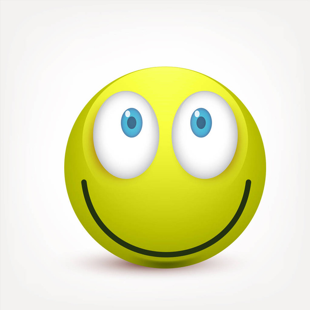 Smiley with blue eyes,emoticon. Greenface with emotions. Facial expression. 3d realistic emoji. Sad,happy,angry faces.Funny cartoon character.Mood.Vector illustration. - Vector, Image