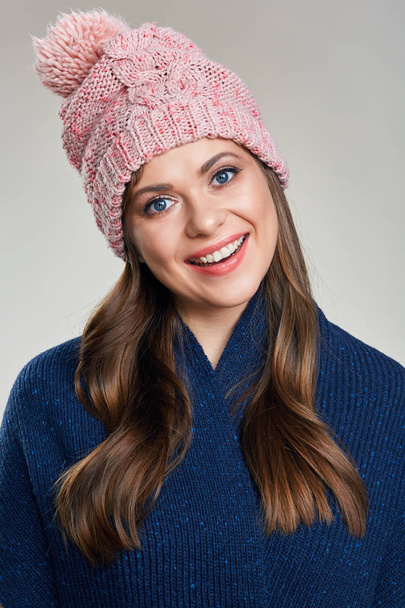 Face portrait of smiling girl with winter scarf.  - Φωτογραφία, εικόνα