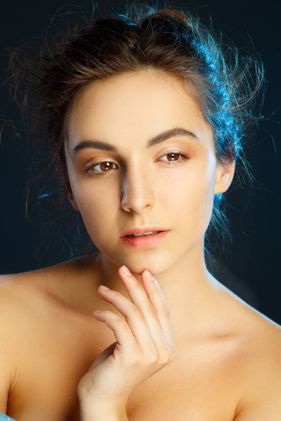 Beauty portrait of young pretty woman in studio. Face care conce - Zdjęcie, obraz