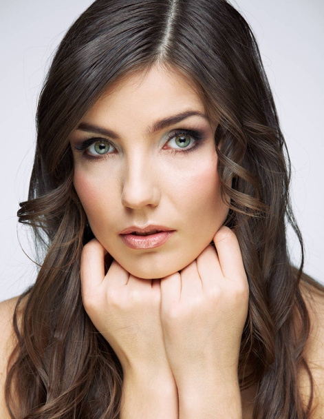 Face portrait of beautiful woman with natural clean skin.  - Foto, afbeelding
