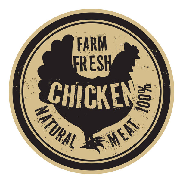 Chicken stamp or label, text Farm Fresh Chicken - Vetor, Imagem