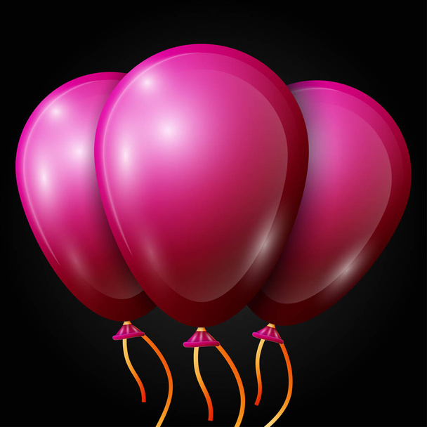 realistische rote Luftballons mit Band isoliert auf schwarzem Hintergrund. Vektor-Illustration von glänzenden bunten Hochglanzballons - Vektor, Bild
