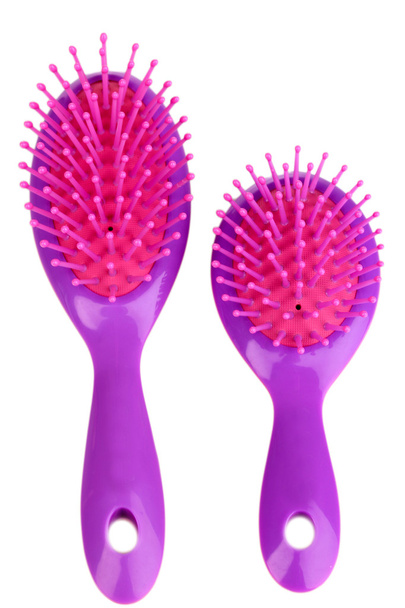 two purple hair brushes isolated on white - Фото, изображение