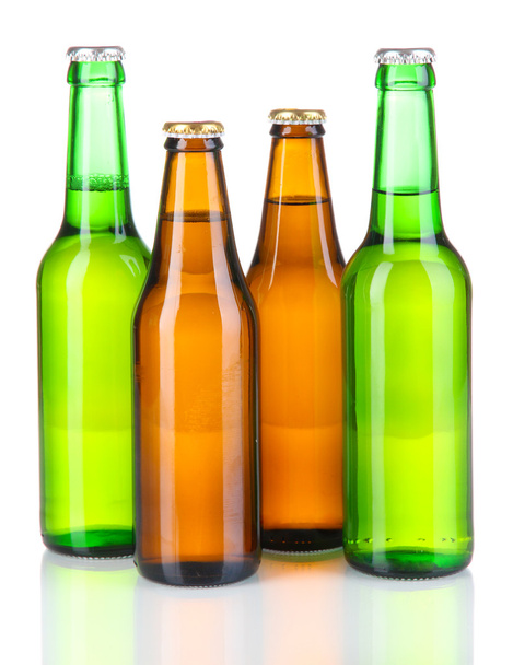 Coloured glass beer bottles isolated on white - Foto, afbeelding