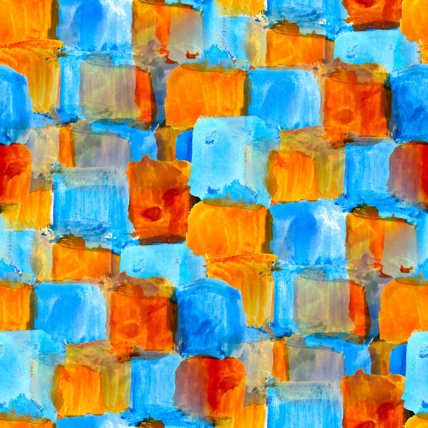 varrat nélküli víz absztrakt kék narancs akvarell alnyomatban - Fotó, kép