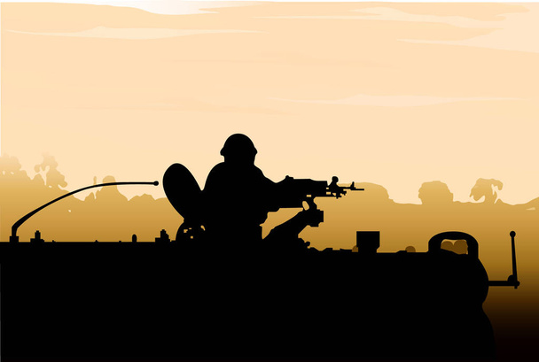 Silhouette Armee Soldat Sonnenuntergang - Vektor, Bild