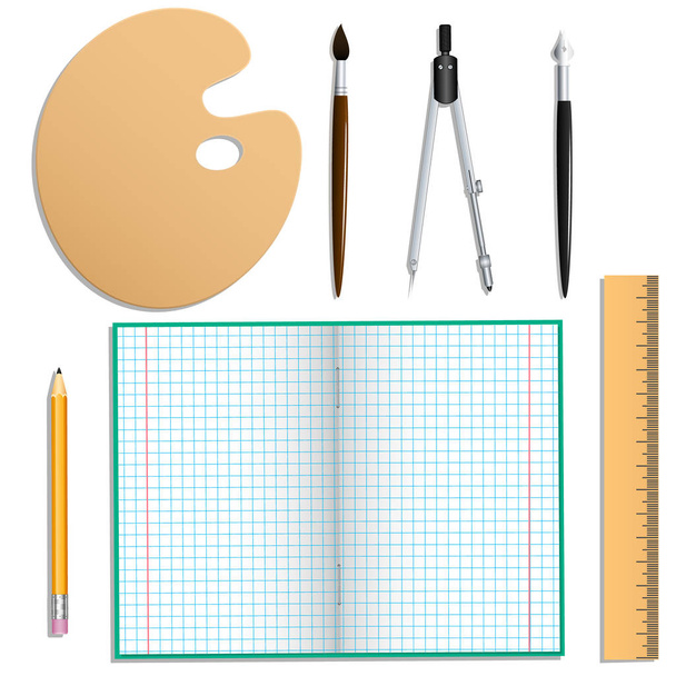 Set of stationery for school and creative work. Isolated objects. White background. Vector illustrations. - Vector, Image