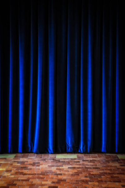 Colorful blue stage curtains and tiled floor - Photo, Image
