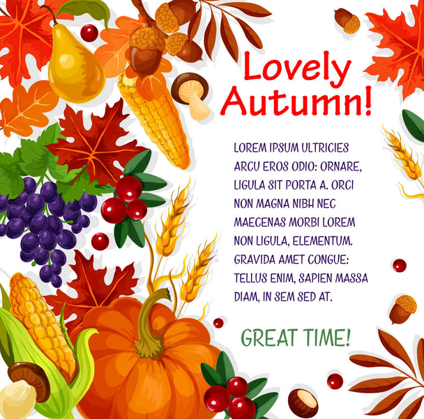 Podzimní šablona plakát listový, zeleniny a ovoce - Vektor, obrázek